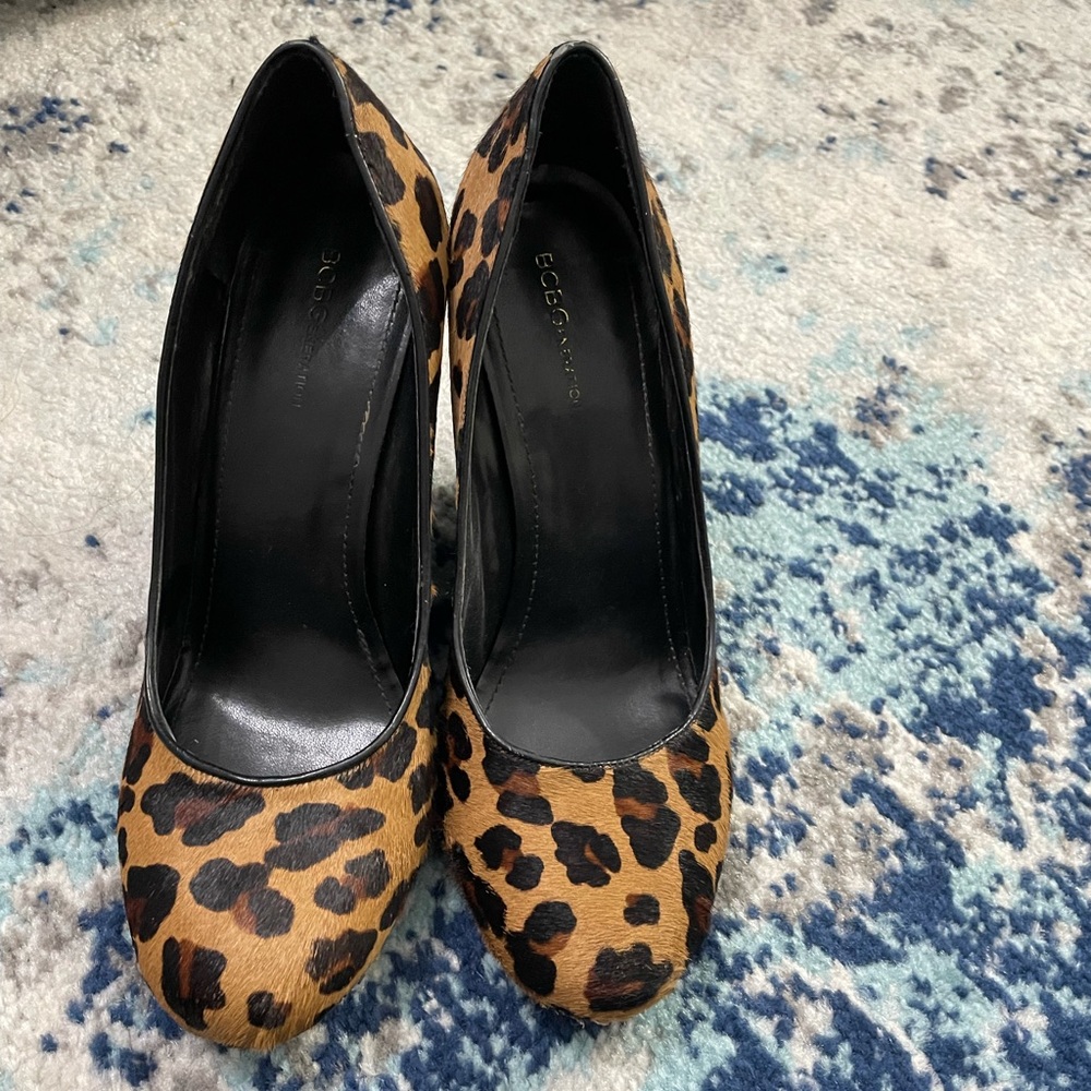 BCBGeneration Leopard Calf Hair Wedge Heels